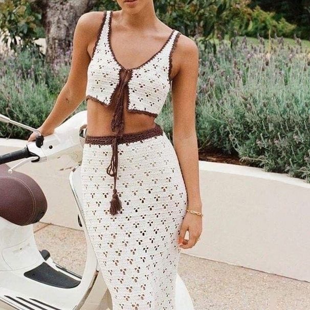 Women's Clothing Spring And Summer New Seaside Suspender Long Skirt Suit Knitted Sexy Hollow Strap Dress For Women_ecoleips.com