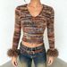 Women's Slim Fit Cropped V-Neck Yarn-Dyed T-Shirt – European & American Style Casual Top (S/M/L, Polychrome)_ecoleips.com