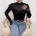 Women's Mesh Panel Long Sleeve Slim Fit T-Shirt - Breathable Stretch Fabric, Round Neck, Elegant Casual Top For Work & Daily Wear (Black, S-Xxl)_ecoleips.com