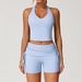 Zechuang Women's High Waist Racerback Yoga Set Sports Fitness Running Suit Fold Up Design Naked Feel_ecoleips.com