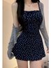 Blue Floral Print Halter Dress Women's Spring 2025 New Small Size Beach Vacation High Waist Short Skirt Commute Style Soft Fa..._ecoleips.com