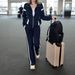 Color Block Women's Two Piece Set Long Sleeved Jacket And Striped Straight Leg Pants Casual Clothing_ecoleips.com