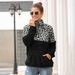 Women's Reversible Fleece Zip-Up Hoodie With Leopard Print & Camouflage, Cozy Pullover Sweatshirt For Winter, Casual Loungewear_ecoleips.com