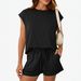 Women's Drawstring Shorts Set | Soft Round-Neck Top & Casual Shorts With Pockets For Summer Active Wear_ecoleips.com