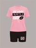 Summer Women's Casual Fashion Letter Lips Print Loose T-shirt+shorts Two-piece Sportswear Suitable For Daily Wear-58_ecoleips.com