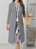Women's Slimming Floral Print Long Cardigan Two Piece Set Bodycon Dress Round Neck Sleeveless Coat_ecoleips.com
