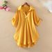 Women's Clothing Mid-Length Chiffon Blouse Plus Size Short Sleeved Loose Fit Slimming Top With Waist Cinching Trendy Style For Summer_ecoleips.com