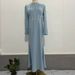 Elegant Asymmetrical Split Maxi Dress With Long Sleeves – Knitted Polyester High-Low Hemline For Women, Chic Office & Evening Wear (Light Blue)_ecoleips.com