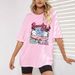 Women's Casual Pink T-Shirt round Neck Short Sleeve Loose Print Sporty Simple Top_ecoleips.com