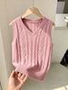 Women's Chic V-Neck Cable Knit Vest, Sleeveless Casual Sweater Top_ecoleips.com