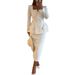Women's Clothing Suit Autumn Square Collar Casual Solid Color Waist Two piece Suit_ecoleips.com