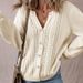 Elegant V-Neck Open Front Cardigan Sweater For Women - Hollow-Out Knit Top, Loose Fit, Single Button, Office & Casual Wear_ecoleips.com