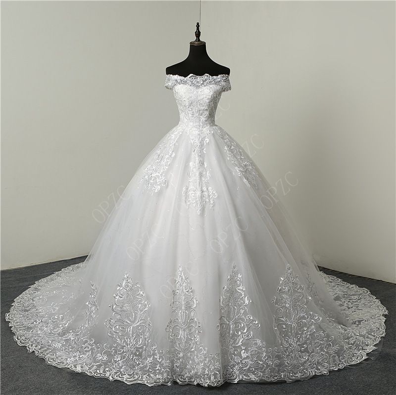 Main Wedding Dress New Pure White Lace Embroidery One Shoulder Bride Wedding Wedding Dress_ecoleips.com