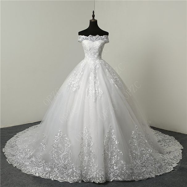 Main Wedding Dress New Pure White Lace Embroidery One Shoulder Bride Wedding Wedding Dress_ecoleips.com