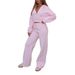 Women's V-Neck Long Sleeve Sportswear Set – Solid Color Trousers & Top (S-XL, Navy Blue/Pink)_ecoleips.com