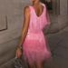 Women’s Clothing Fashion Tassel Sequin V Neck Vest Dress Dress_ecoleips.com