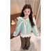 Korean-style Winter Outfit Set With A Youthful Bow Tie Polka Dot Base Shirt, Slimming Sweater, And Retro Wide-leg Pants_ecoleips.com