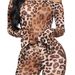 Women's Sexy Leopard Print Off-Shoulder Flare Sleeve Top Jumpsuit + Stretch Casual Pants_ecoleips.com