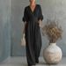 Elegant V Neck Women's Jumpsuit Waist Cinching Spring Summer Jumpsuits_ecoleips.com