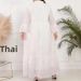 Exclusive Cross-border Plus-size Hollow Embroidered Dress, Middle Eastern Muslim White V-neck Loose Vacation Robe_ecoleips.com