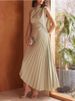 Freeacy 2026 Women's Solid Color Sleeveless High Neck Party Dress High Waist Pleated Floor Length Graceful Evening Dresses_ecoleips.com