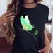 Women's Spring/Summer European And American Style Butterfly Floral Letter Trendy Cute Short Sleeve Top For Women_ecoleips.com