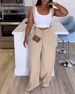 Women's Clothing Holiday Leisure Coffee Color Casual Drawstring Wide Leg Overalls_ecoleips.com
