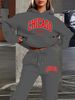 Women's Autumn And Winter Casual Fashion CHICAGO USA Printed Thick Fleece Warm Hooded Sweatshirt+sports Pants Set-721_ecoleips.com