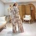 Women's Plus Size Spring/Summer Two Piece Set Printed Casual Top With Drawstring Wide Leg Pants_ecoleips.com