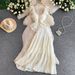 Women's French Sweet & Spicy Style Two Piece Set Ruffled Lace Square Neck Top With Slim Fitting Ruffled Long Skirt_ecoleips.com
