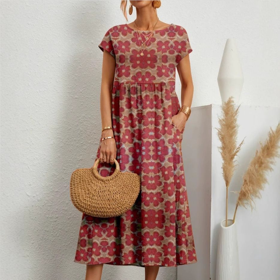 Women's Clothing Women's Cotton Linen Dress Sleeveless Round Neck Printed Design Loose Fit Summer Fashion Available In All Colors And Sizes_ecoleips.com
