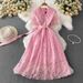 High-End Lace Dress for Women V Neck Short Sleeve Summer Fitted Princess Style Dress Premium Selection_ecoleips.com