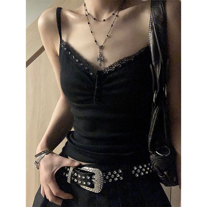 Purely Alluring Lace Black Camisole Women, Summer Slim-fit, Flattering, Trendy Short Top For Hot Girls_ecoleips.com