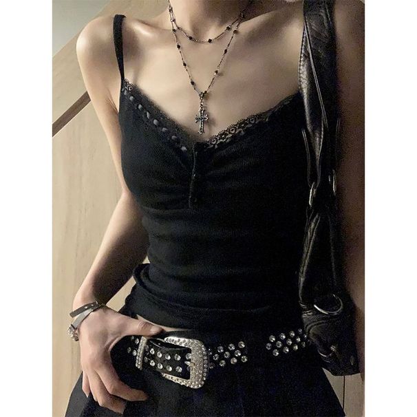Purely Alluring Lace Black Camisole Women, Summer Slim-fit, Flattering, Trendy Short Top For Hot Girls_ecoleips.com