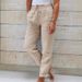 Women's Loose Long Trousers Summer Elastic Waist Solid Color Cotton Linen Wide Leg Pants_ecoleips.com