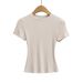 Women's Clothing Thread Tight Short Sleeved T Shirt Women's Summer Slim Round Neck Solid Color Elastic Sports Top_ecoleips.com