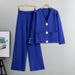 K Casual Fashion Two-piece Set For Women; Versatile Metal Button Knitted Cardigan Sweater With Wide-leg Pants Set._ecoleips.com