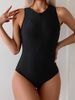 Women's Solid Color One Piece Swimsuit Slim Fit Athletic Sports Swimwear For Training And Leisure_ecoleips.com