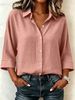 Women's Solid Color Casual Loose Shirt Spring Autumn European American Style Single Breasted Linen Top Nine Sleeve_ecoleips.com