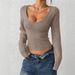 New European And American Solid Color Shirt, Square Neck Sweater, Suitable For Spring And Autumn Knitting And Long Sleeved Tops_ecoleips.com