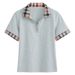 Women's Clothing Summer Plaid Zipper Polo Shirt For Women Short Sleeve Collared Top Fits True To Size Regular Fit_ecoleips.com