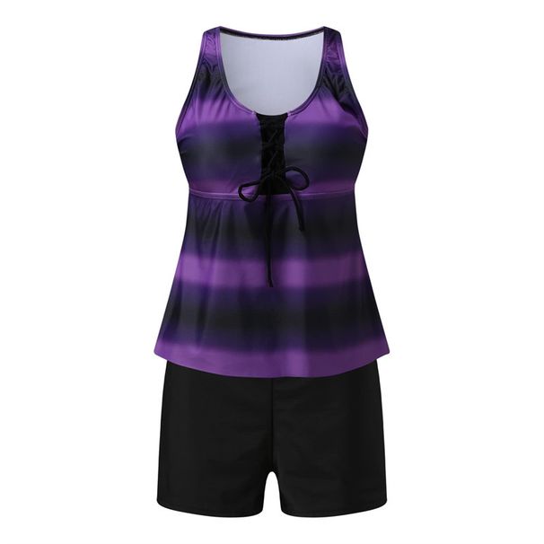 Verve New Plus Size Two-Piece Swimsuit For Women Sexy Striped Print Bikini_ecoleips.com