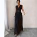 Women's Clothing Elegant Style Women's V-Neck Jumpsuit Solid Color Pleated Tie Waist Pants For Formal & Casual For Women_ecoleips.com