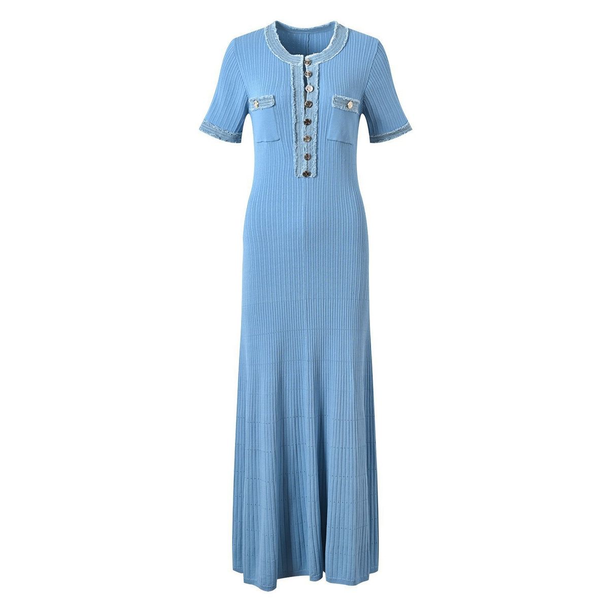 Women's Clothing Denim Splicing Dress Simple Waist Hip Long Skirt_ecoleips.com
