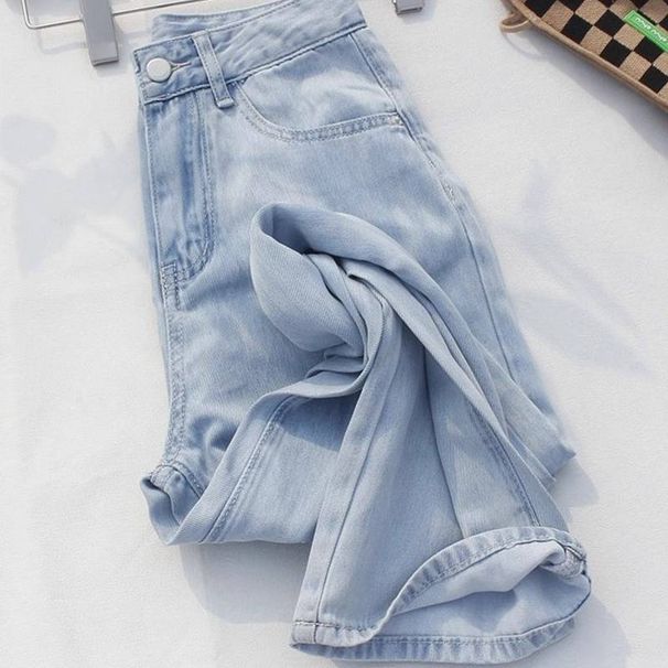 Women's Clothing Tencel Straight Jeans Womennew Style Drape Summer Wide Leg Ice Silk High Waist Slim Small Pants_ecoleips.com
