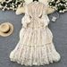 Elegant Lace Trim Empire Waist Floral Embroidered Maxi Dress – French Inspired A-Line Boho Chic Long Sleeve Gown For Women_ecoleips.com