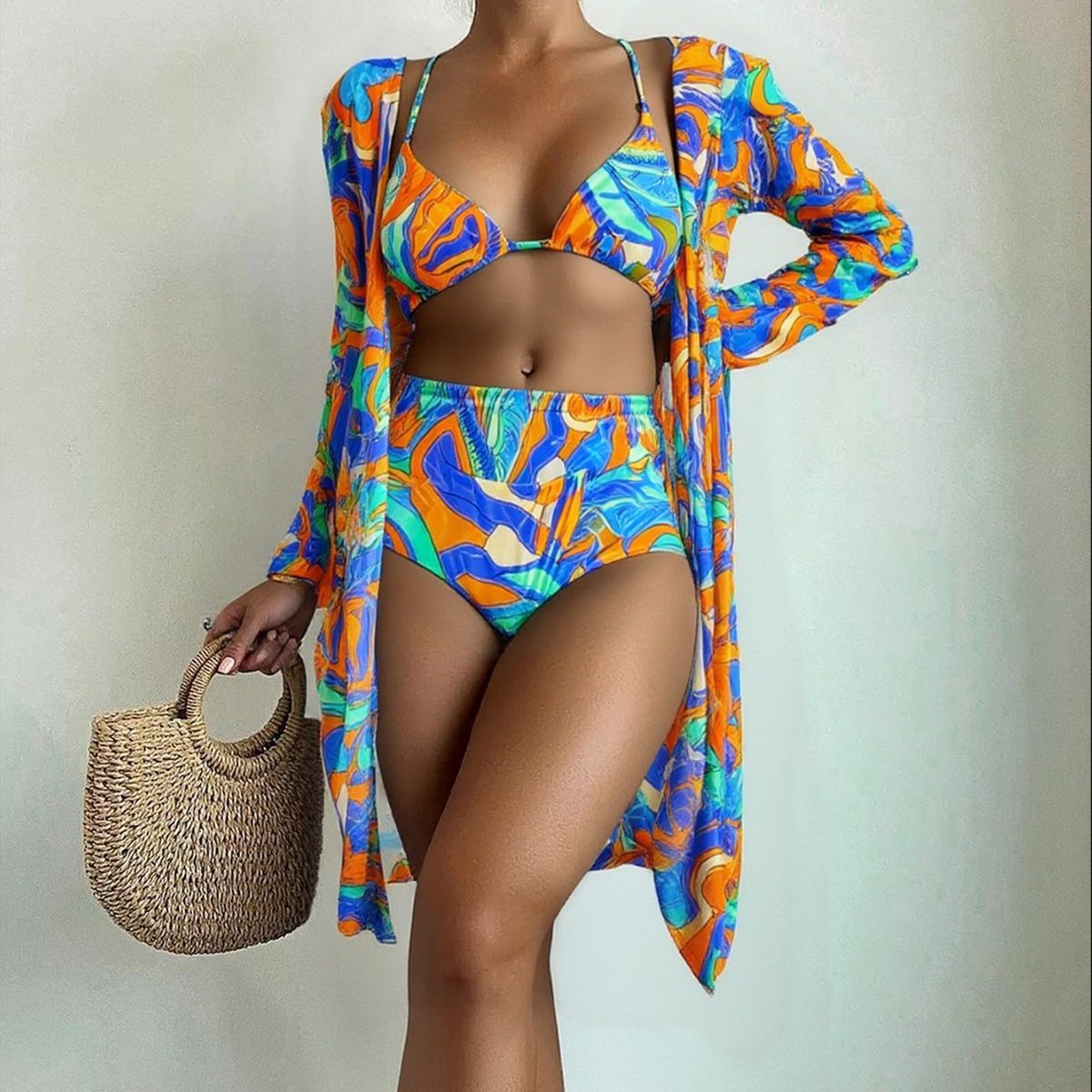 Women's Clothing Sexy Bikini Beach Swimsuit For Women Printed Mesh Three Piece Style Swimwear Quick-Dry Polyester, Modest Coverage_ecoleips.com