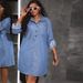 Women's Loose Fashion Denim Casual Dress Long Sleeved_ecoleips.com
