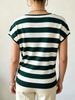 Women Soft Skin-Friendly Breathable Striped Knit Top Wrap V Neck Cap Sleeve Loose Waist Cinch Cropped Knit Blouse_ecoleips.com