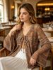 Women Tie Front Hollow Out Knit Cardigan Loose Flare Long Sleeve Ribbed Texture Lightweight Breathable Skin-friendly Sheer Cover Up_ecoleips.com